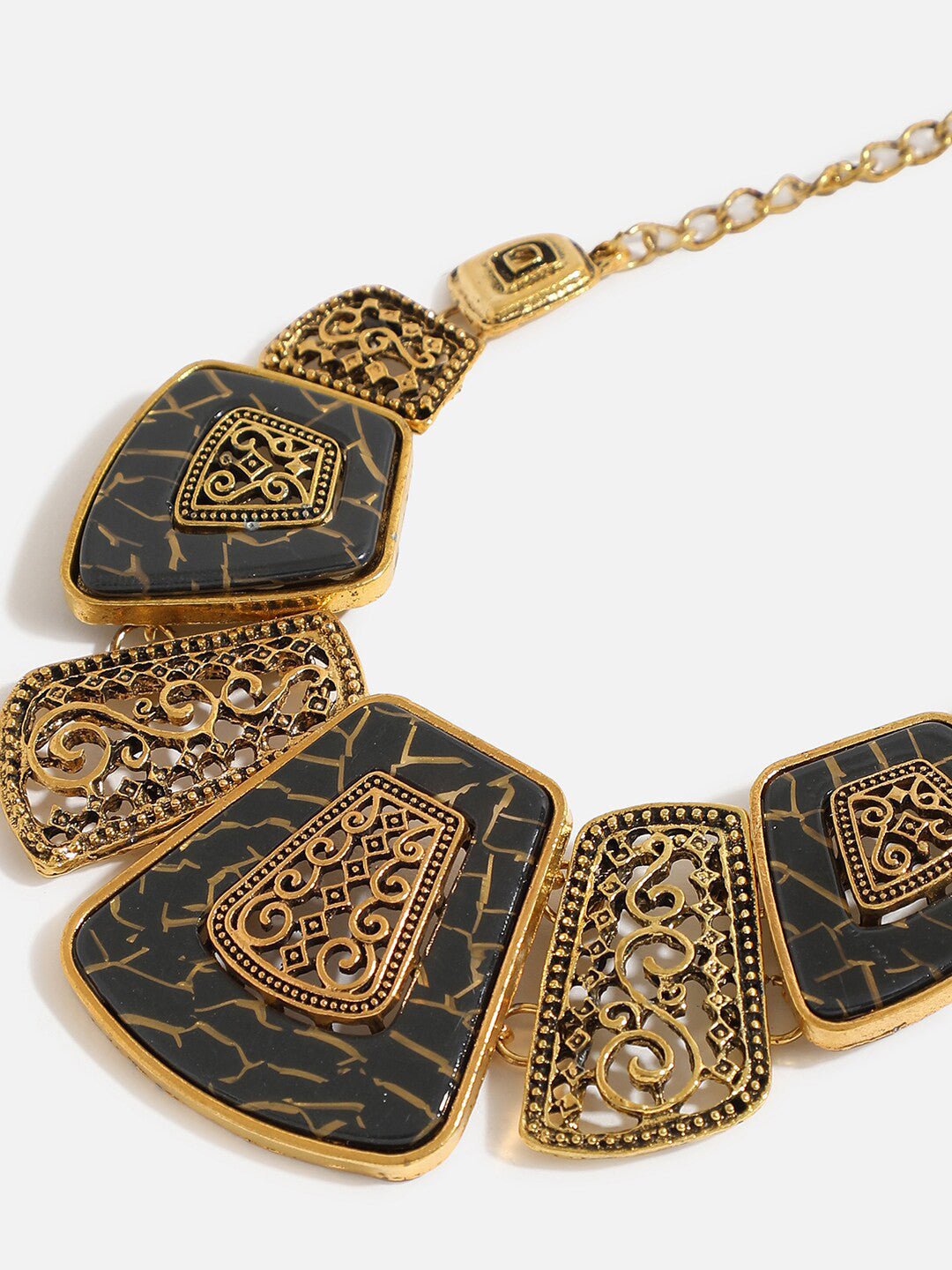 Goudkleurige en zwarte ketting – mode-sieraden – vergulde legering – tweekleurig ontwerp