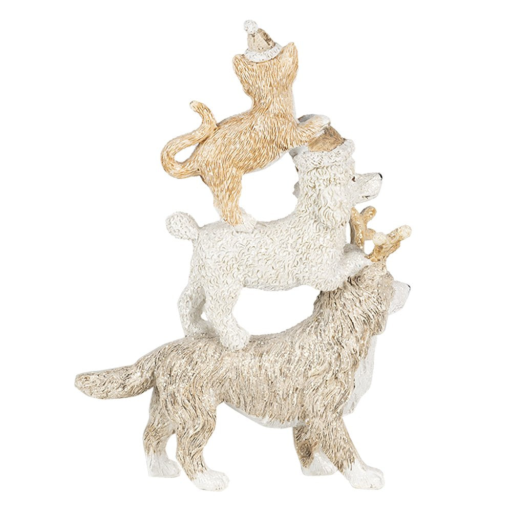 Beeld Dieren 12x4x17 cm Grijs Beige Kunststof Dieren Kerstdecoratie