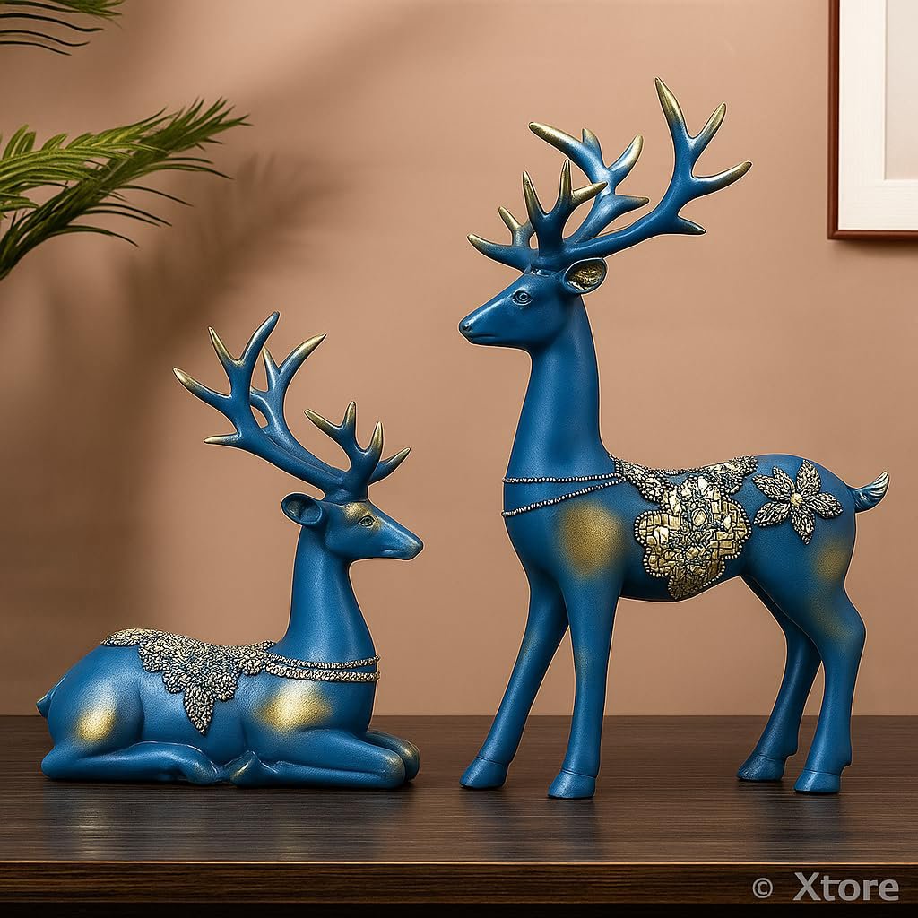 Harsrendierbeelden – Handgemaakte woondecoratiefiguren – Set van 2 blauw