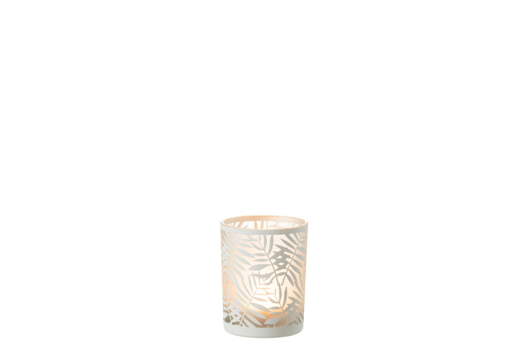 J-Line windlicht Bladeren - glas - wit - medium