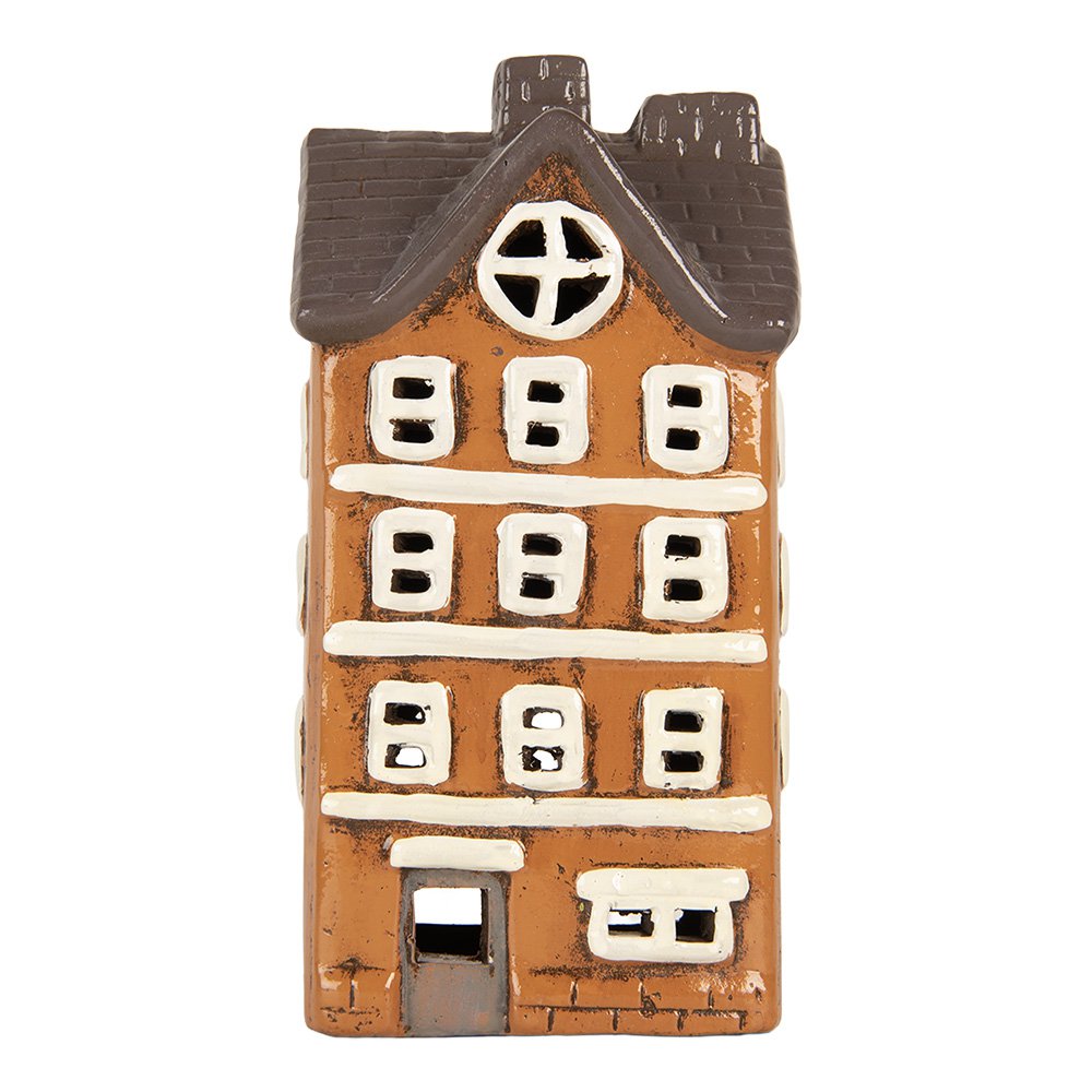 Waxinelichthouder Huis 12x10x23 cm Oranje Keramiek