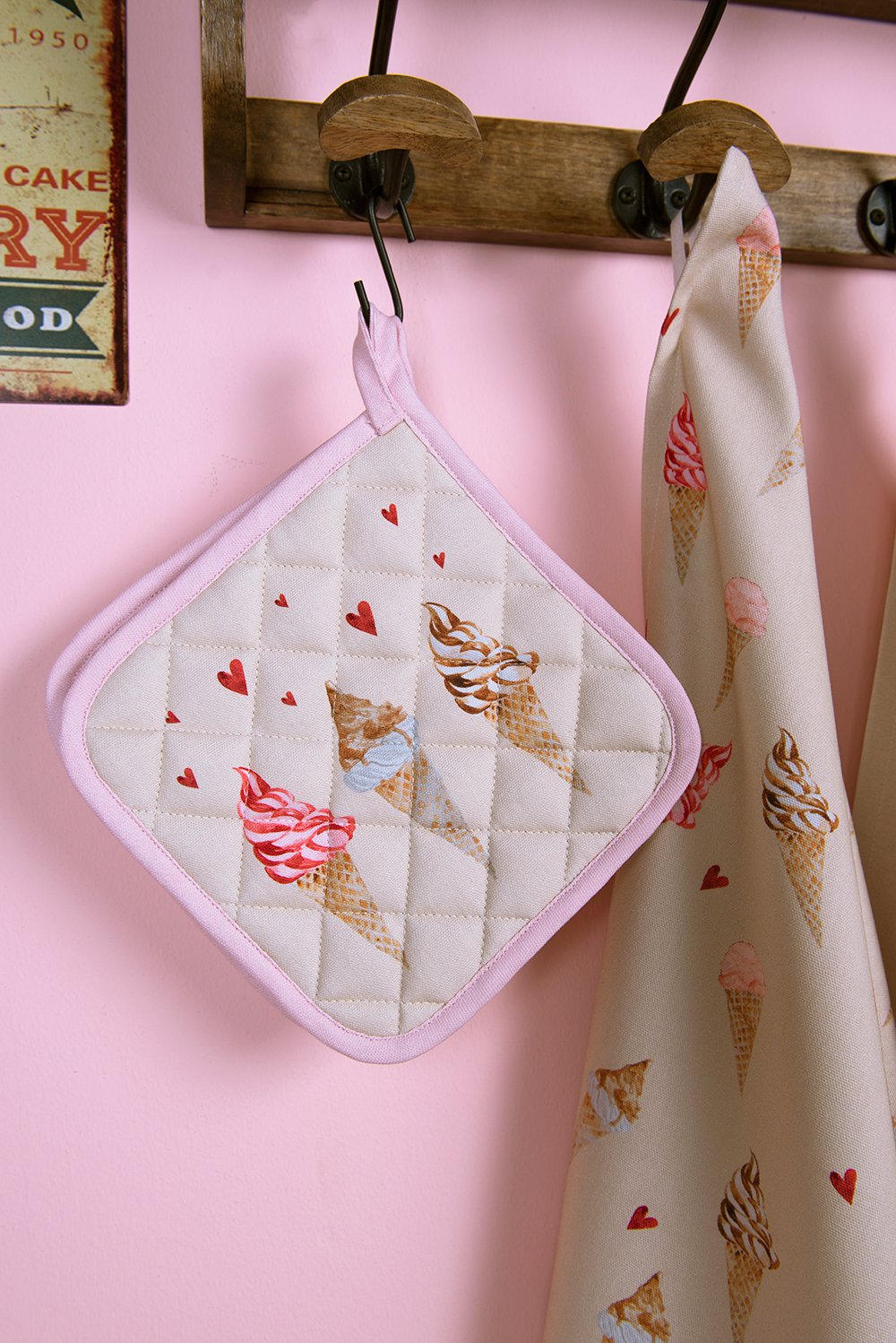 Pannenlap Kind 16x16 cm Beige Roze Katoen IJsjes Moeder Dochter