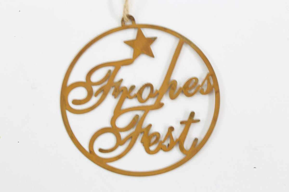 Metalen hanger Happy Holidays 6st 9x9cm roest