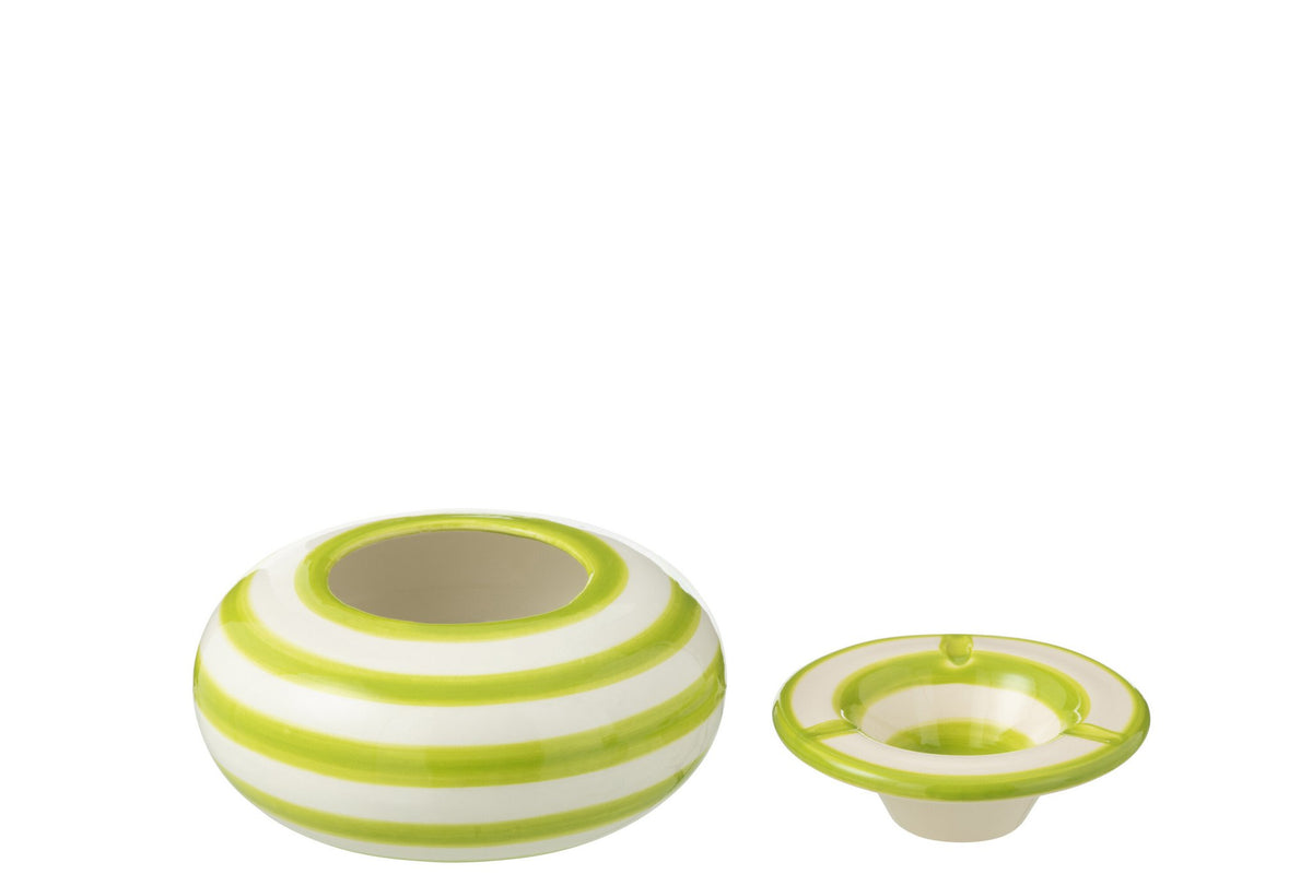 J-Line asbak Granada Stripes - keramiek - wit/groen - large