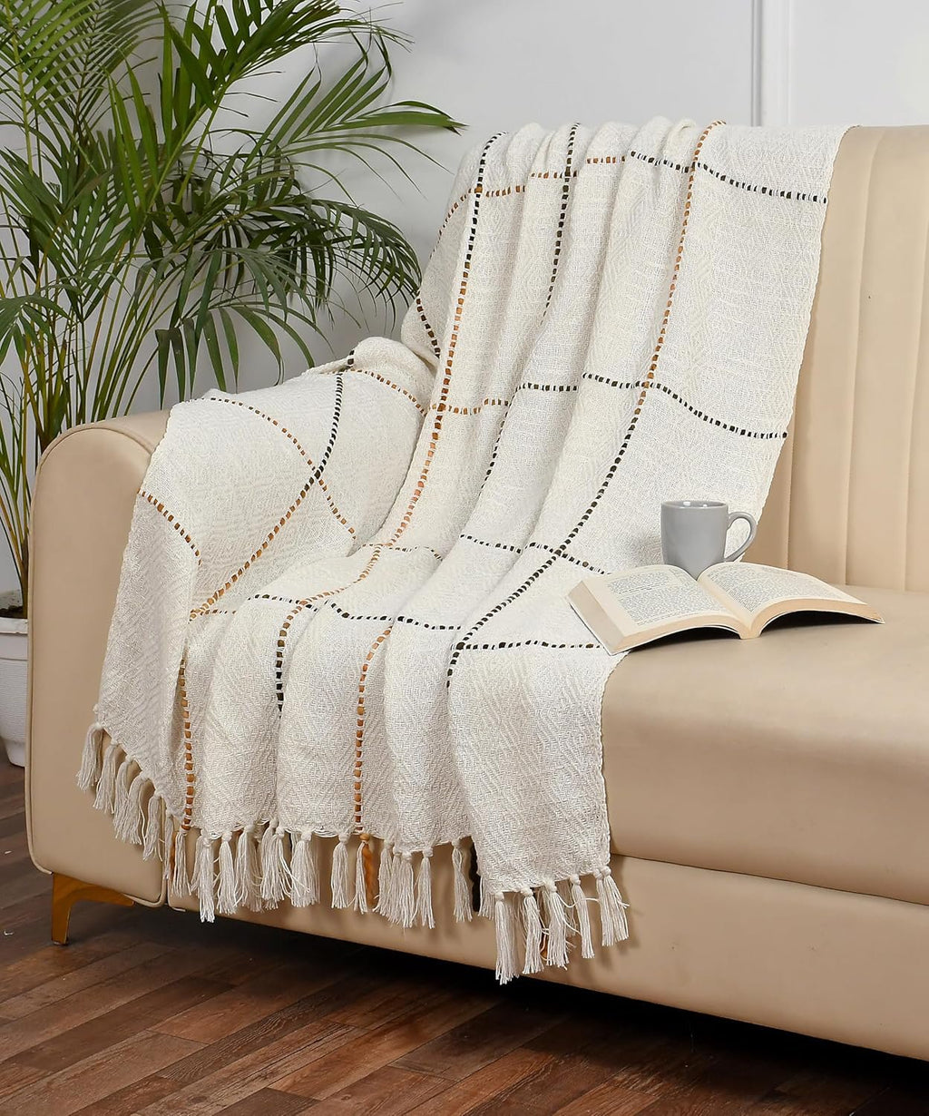 Geweven decorplaid – handgemaakte katoenen deken – winkelinrichting – 130x160 cm