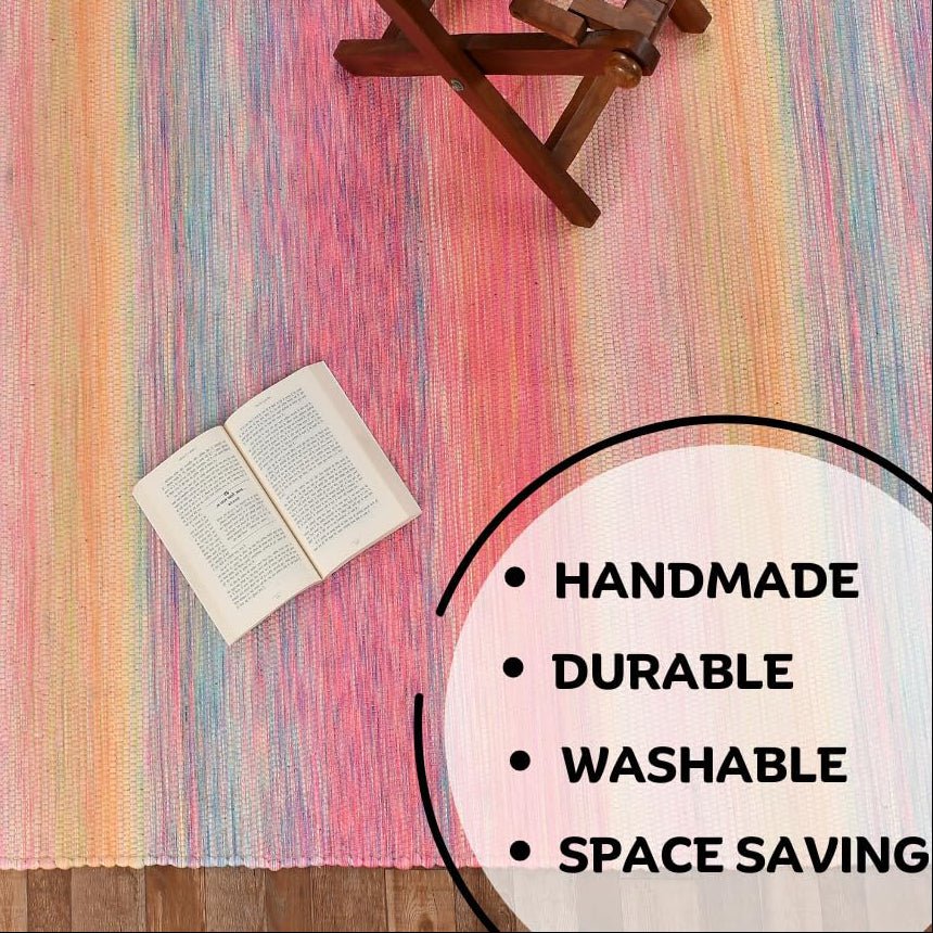 Dhurrie Vloerkleed – Duurzame Upcycled Stof – Digitaal bedrukt – 2' x 5'