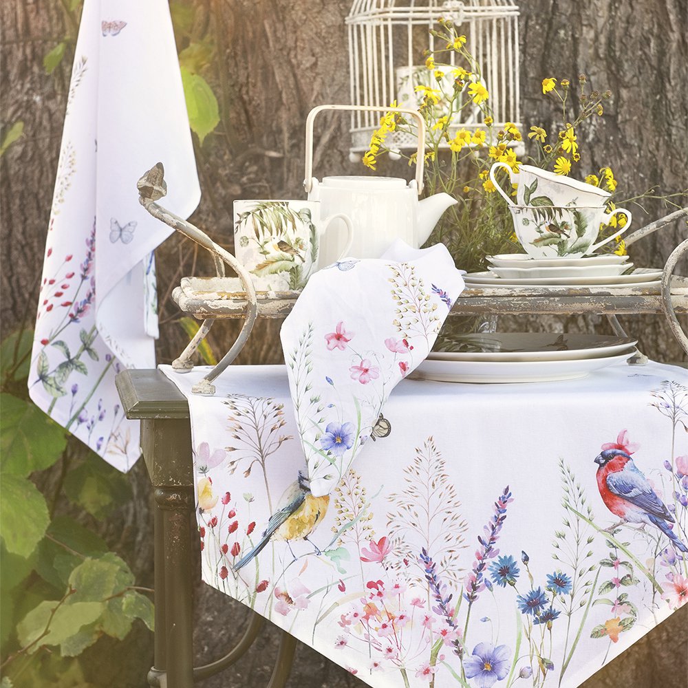 Theedoek 50x70 cm Wit Groen Katoen Bloemen Keukenhanddoek