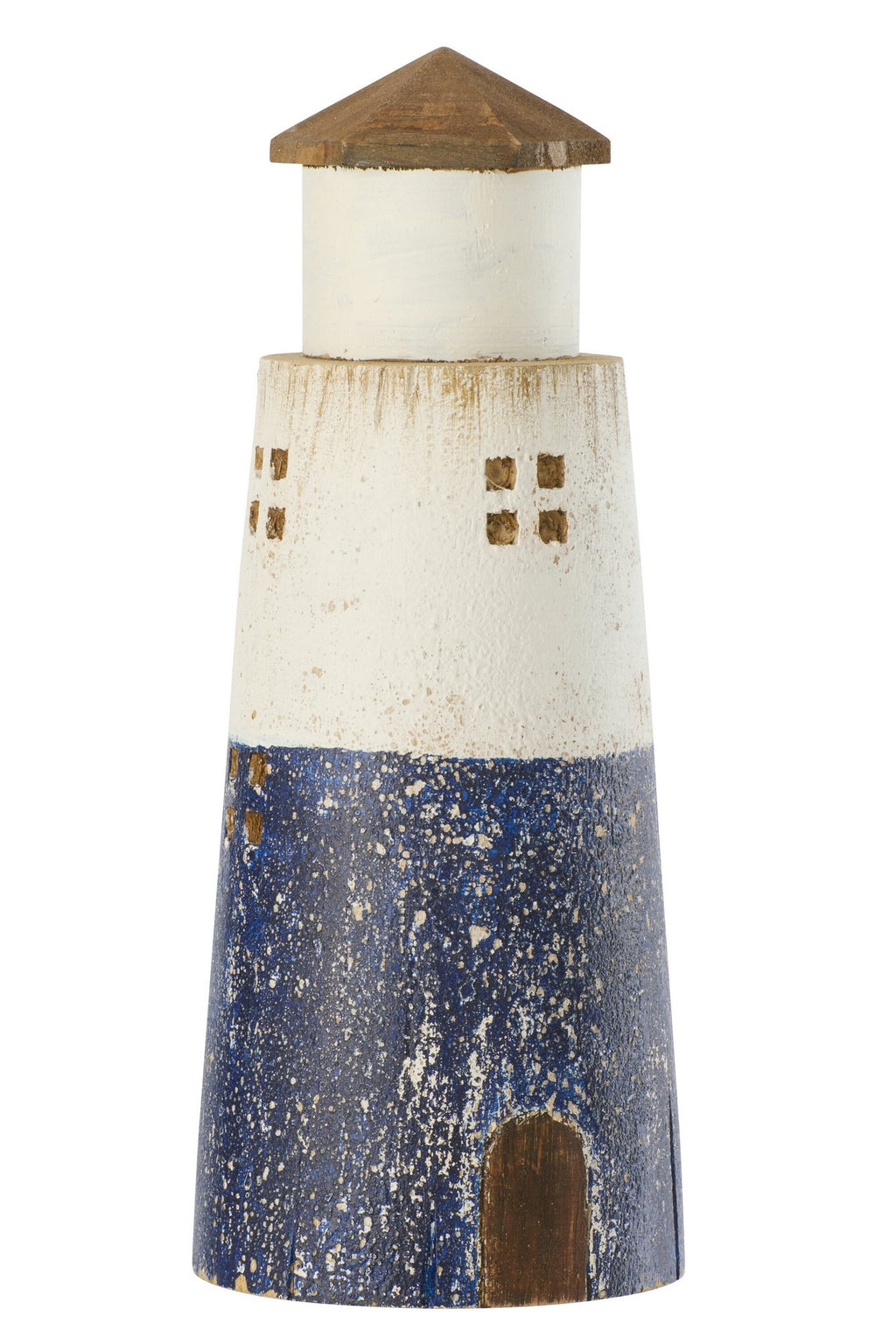 J-Line decoratie Vuurtoren - hout - blauw/wit - L