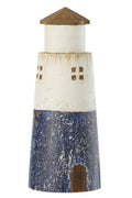 J-Line decoratie Vuurtoren - hout - blauw/wit - L