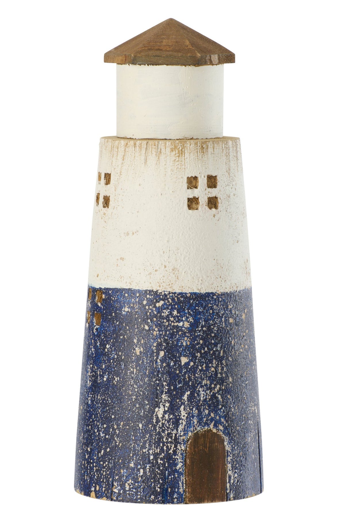 J-Line decoratie Vuurtoren - hout - blauw/wit - L