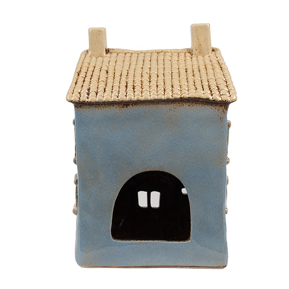 Waxinelichthouder Huis 16x10x23 cm Blauw Beige Keramiek Theelichthouder