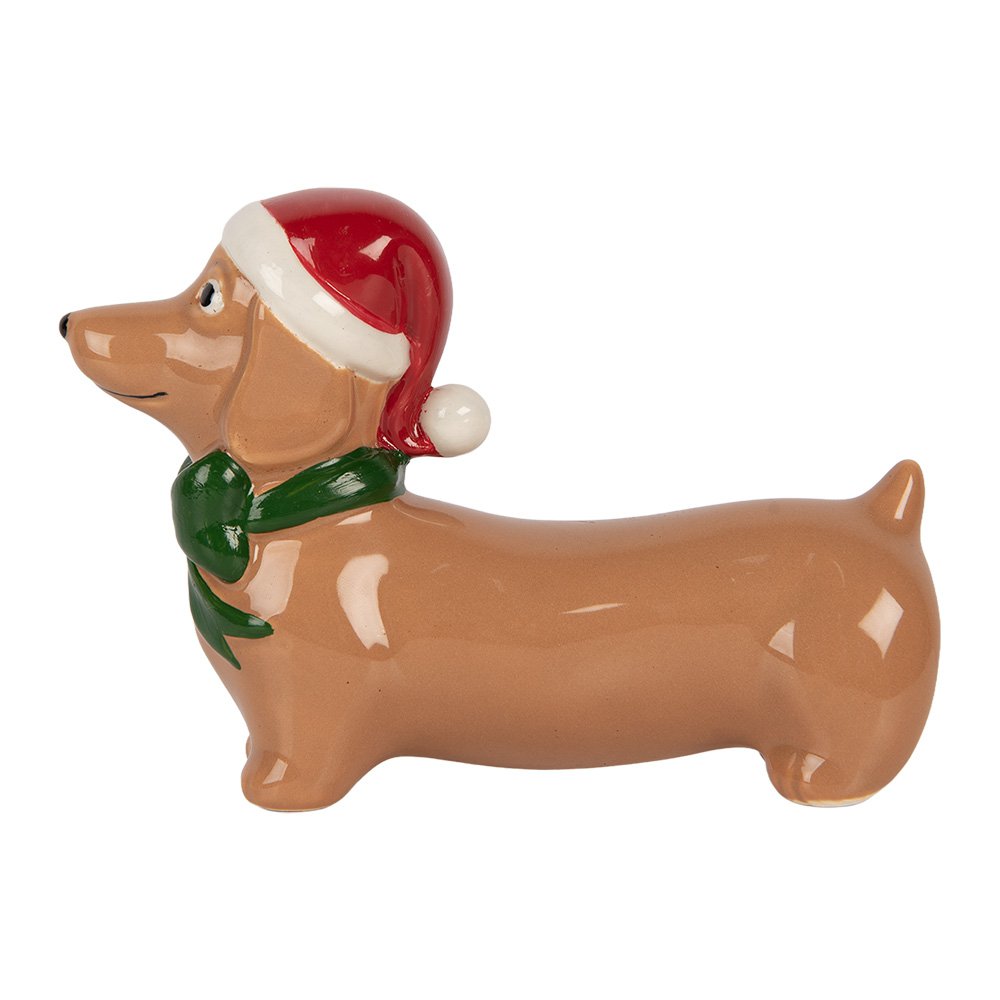 Kerstdecoratie Beeld Hond 15x5x11 cm Bruin Porselein