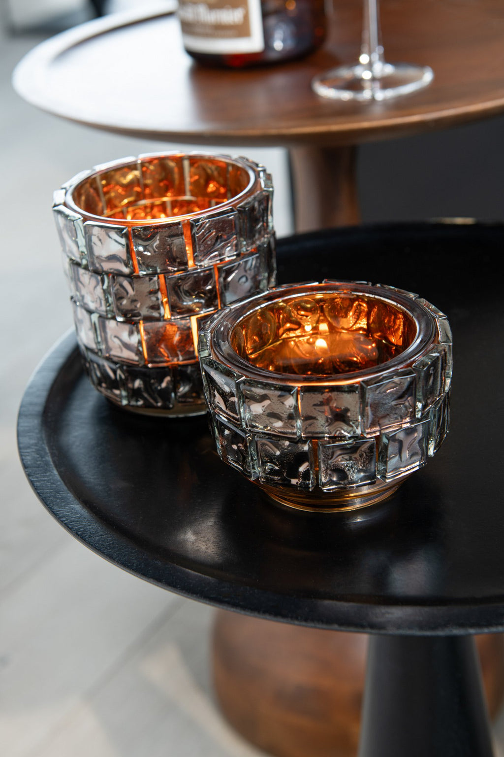 J-Line Theelicht Vierkant Mozaiek Glas Bruin Large