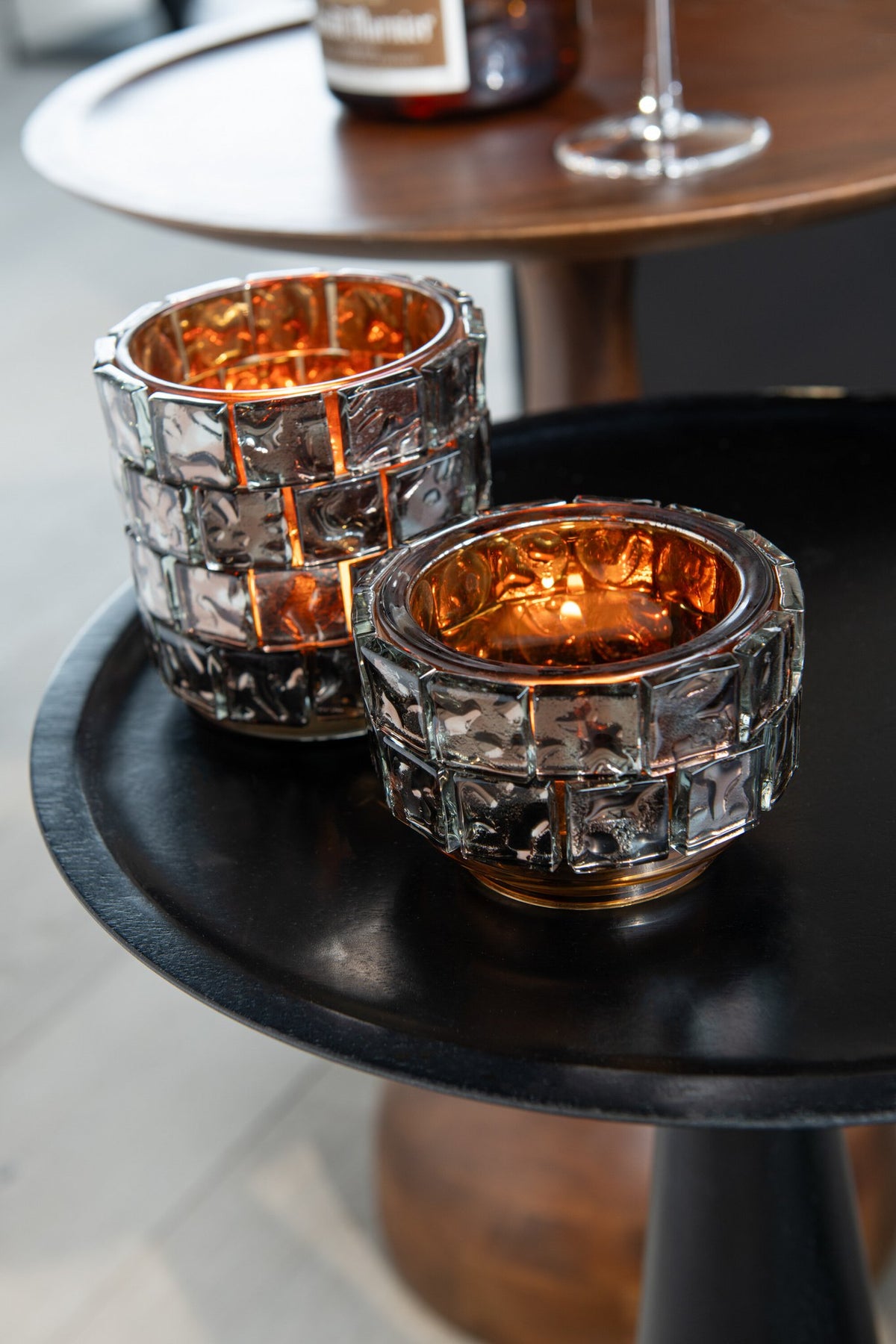 J-Line Theelicht Vierkant Mozaiek Glas Bruin Large