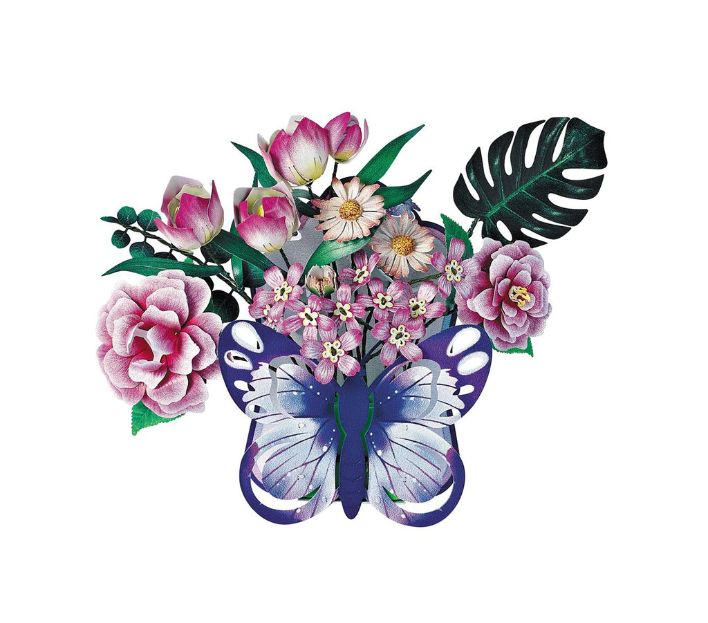 Bouwpakket 3D Model DIY Mand met Vlinderbloemen Magneet- gekleurd- metaal