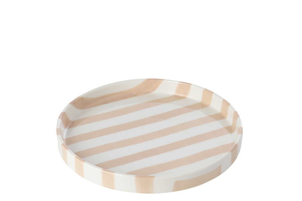 J-Line Gestreept bord - steengoed - lichtbeige/wit - S