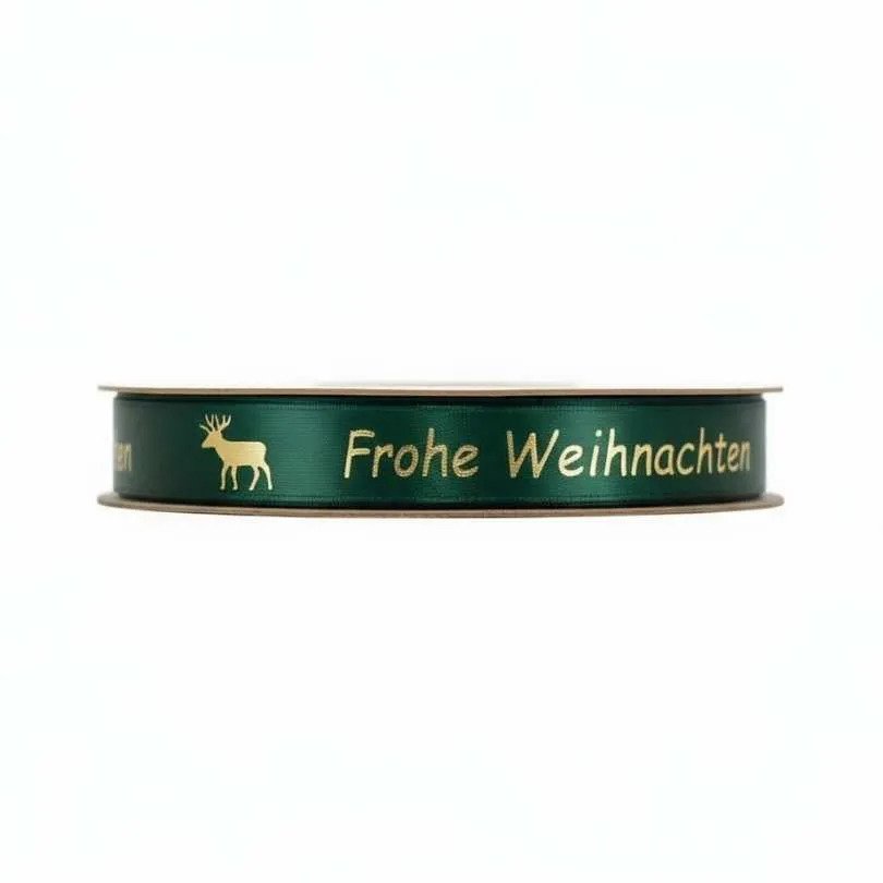 Satijn lint – Frohe Weihnachten – Groen - 15mm x 100m