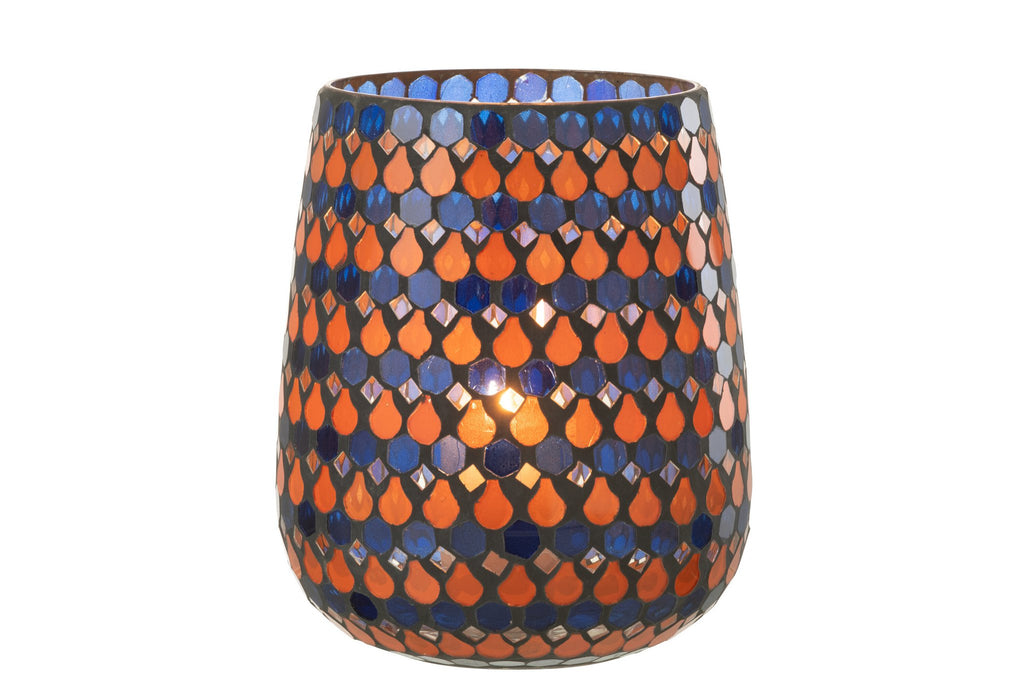 J-Line windlicht Mozaiek Druppel - glas - oranje/blauw - large