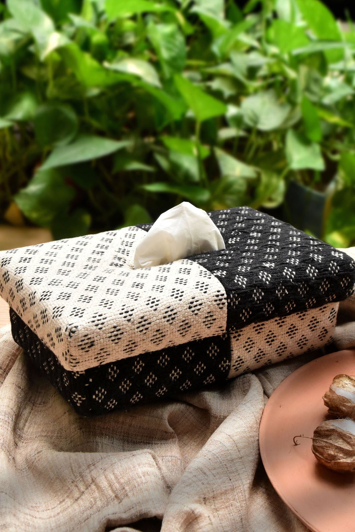 Handgeweven jacquard tissuebox - dubbelzijdig patroon