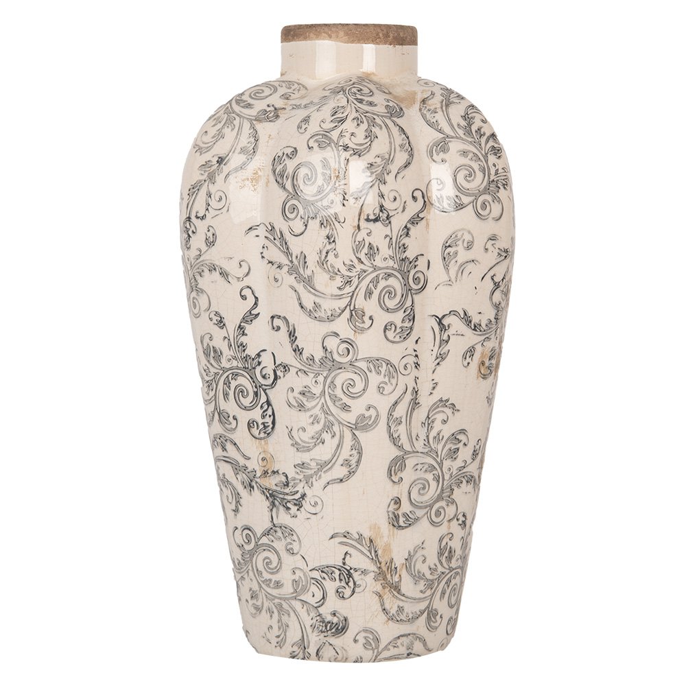 Vaas Ø 21x35 cm Beige Grijs Keramiek Bloemen