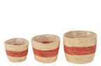 J-Line Set Van 3 Mand Streep Maïs Naturel/Rood