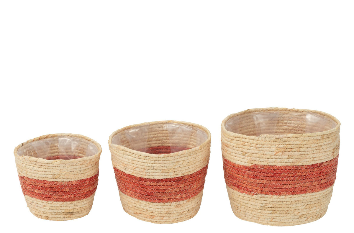 J-Line Set Van 3 Mand Streep Maïs Naturel/Rood