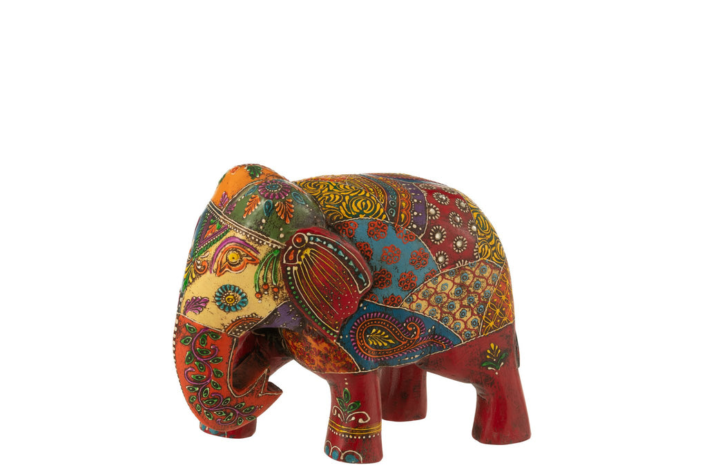 J-Line decoratie Olifant Kralen - hout - naturel/wit - H20 cm