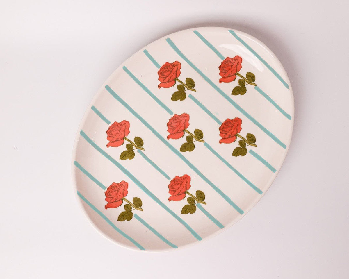Serveerbord | Keramische handgeschilderde rozenmotieven | Set van 3