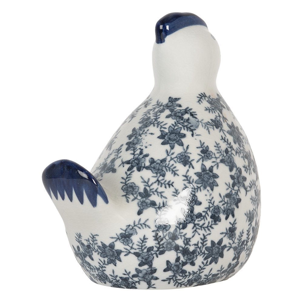 Decoratie Beeld Kip 18x12x21 cm Wit Blauw Keramiek