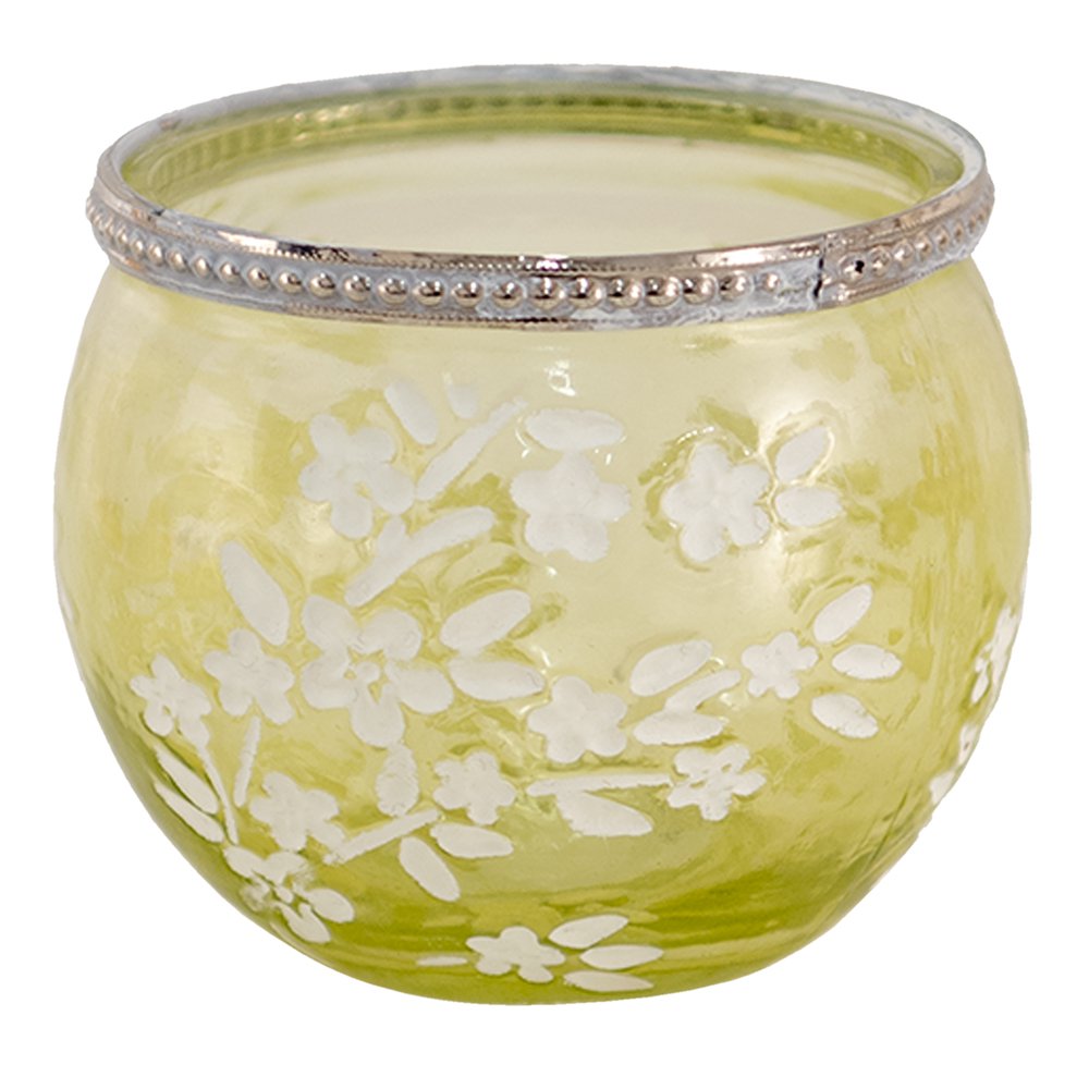 Theelichthouder Ø 10x9 cm Groen met Glas Bloemen waxinelichthouder
