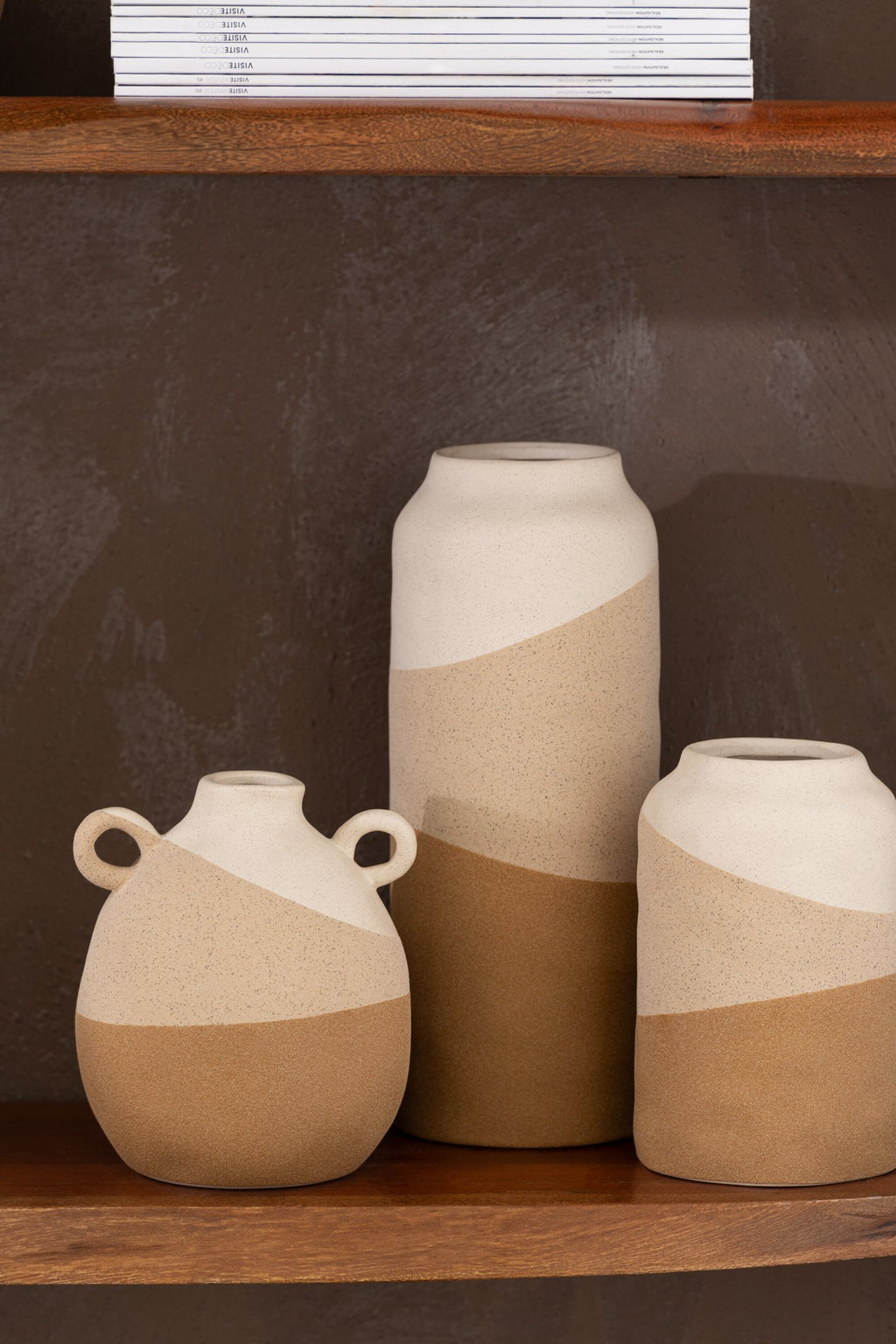 J-Line vaas Oor - keramiek- beige/lichtbruin - small - Ø 16 cm