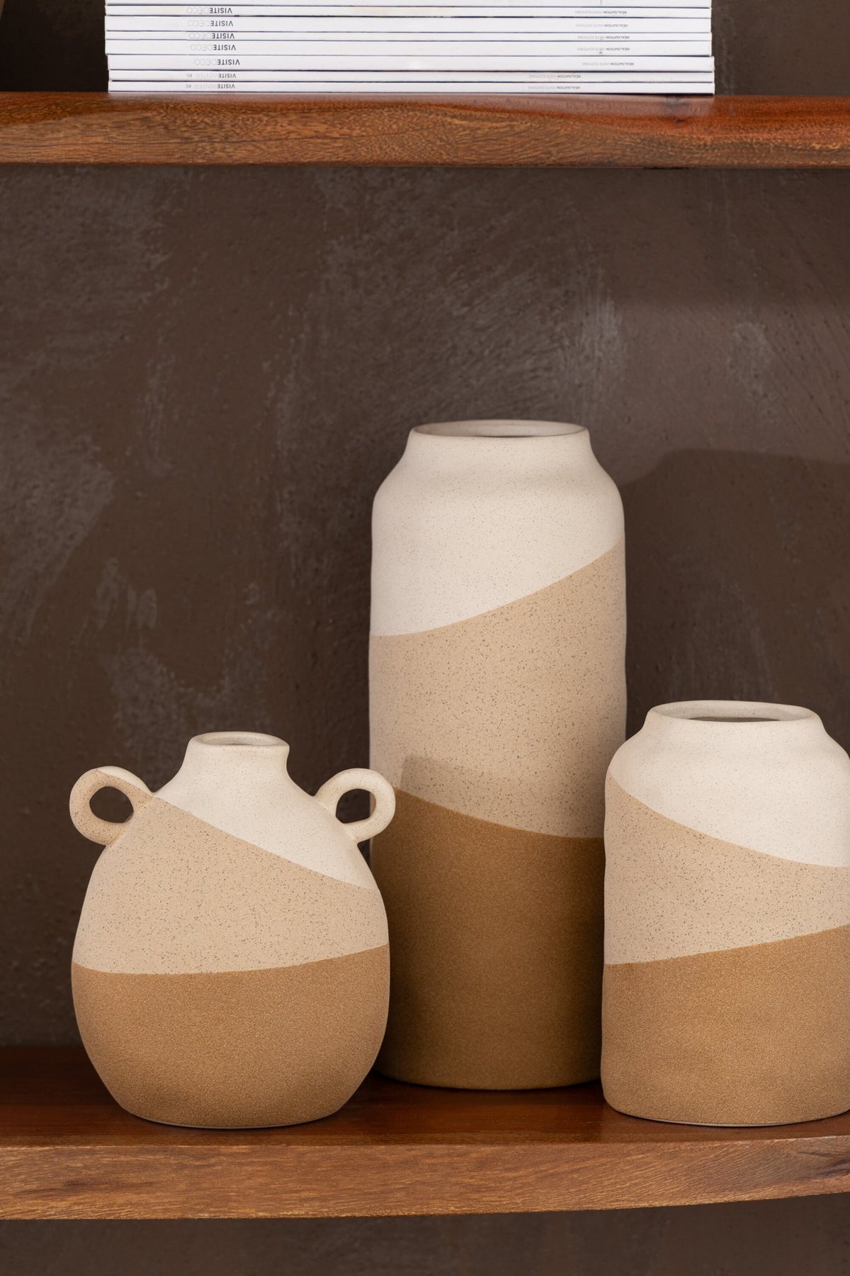 J-Line vaas Oor - keramiek- beige/lichtbruin - small - Ø 16 cm