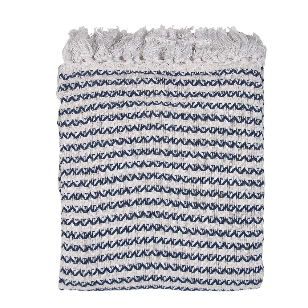 Plaid 125x150 cm Beige Blauw Katoen Zigzag Deken