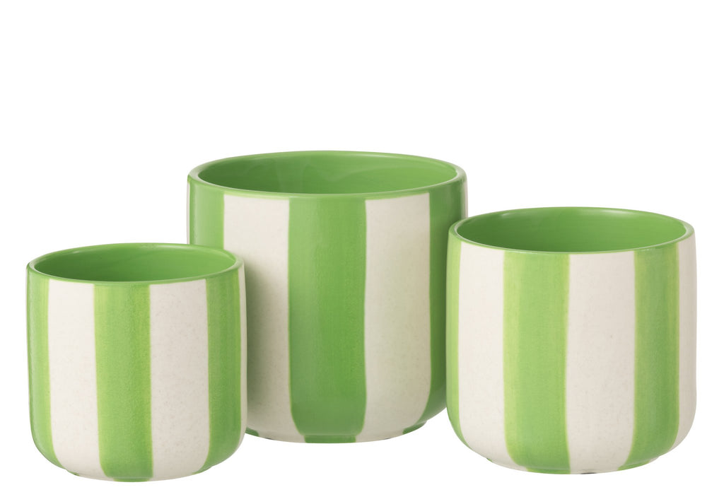 J-Line bloempot Gestreept - keramiek - groen/wit - L