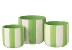 J-Line bloempot Gestreept - keramiek - groen/wit - L