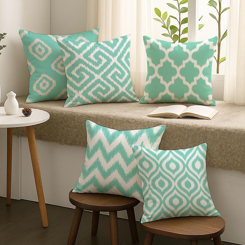 Kussenhoezen – Polykatoen Ikat geometrische print – 16x16 inch, set van 5
