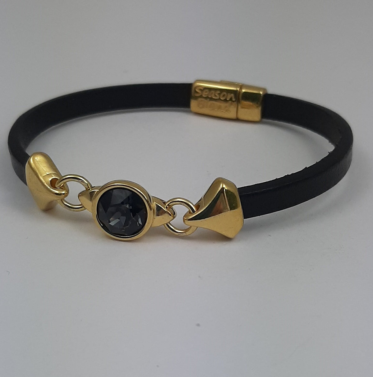 Nexus leren armband glas kristal 24K verguld