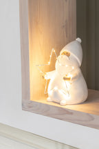 J-Line figuur Kerstman Ster - polyresin - wit - S - LED lichtjes