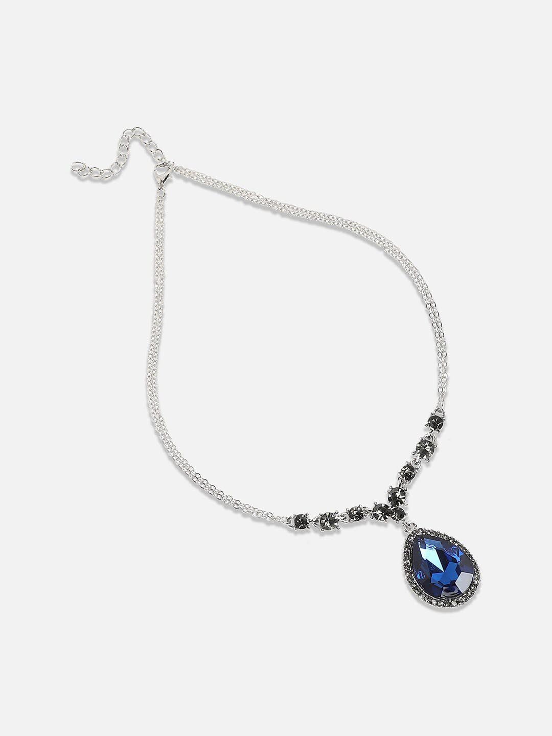 Ketting met blauwe stenen – verzilverde legeringssieraden – lengte 42 cm