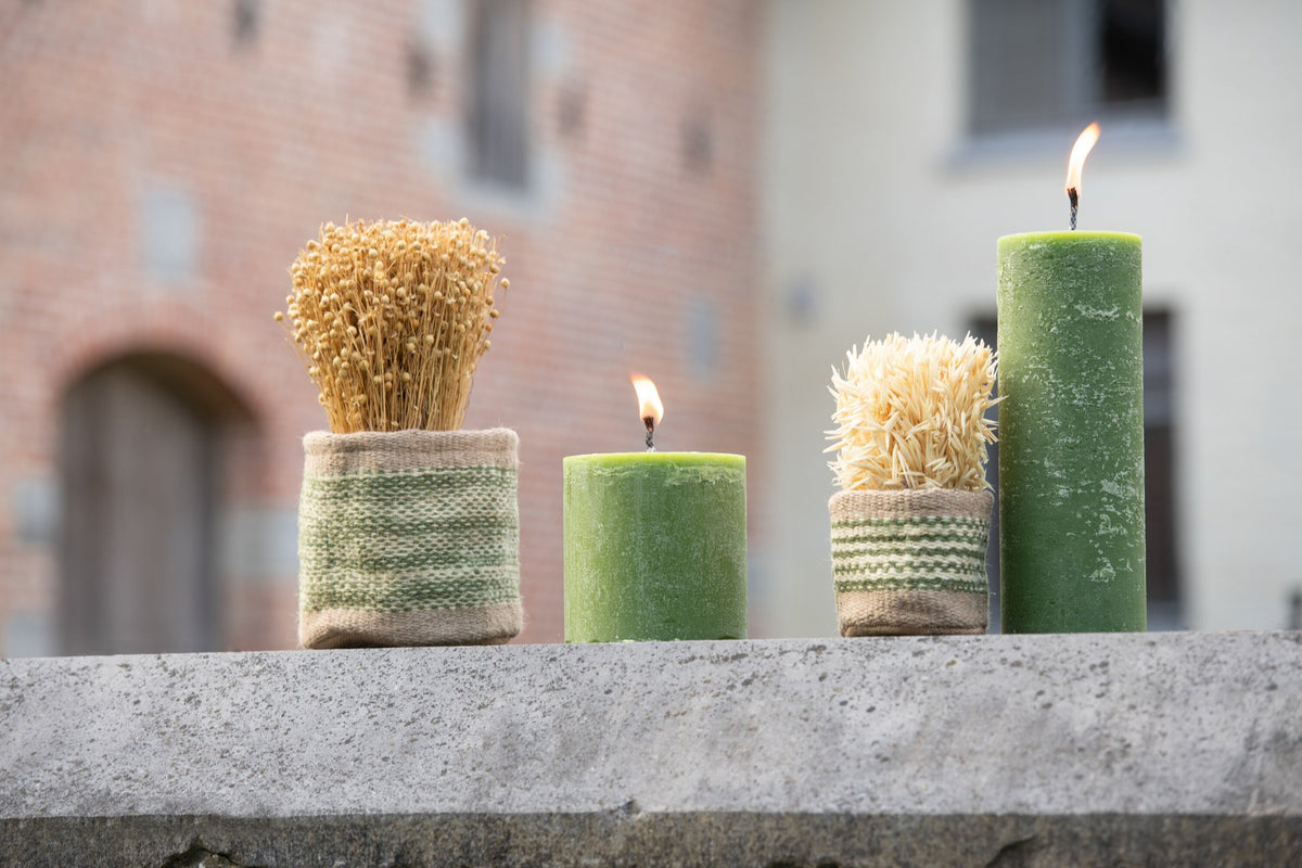 J-Line mand Rond + Band - jute - naturel/groen - XS/S