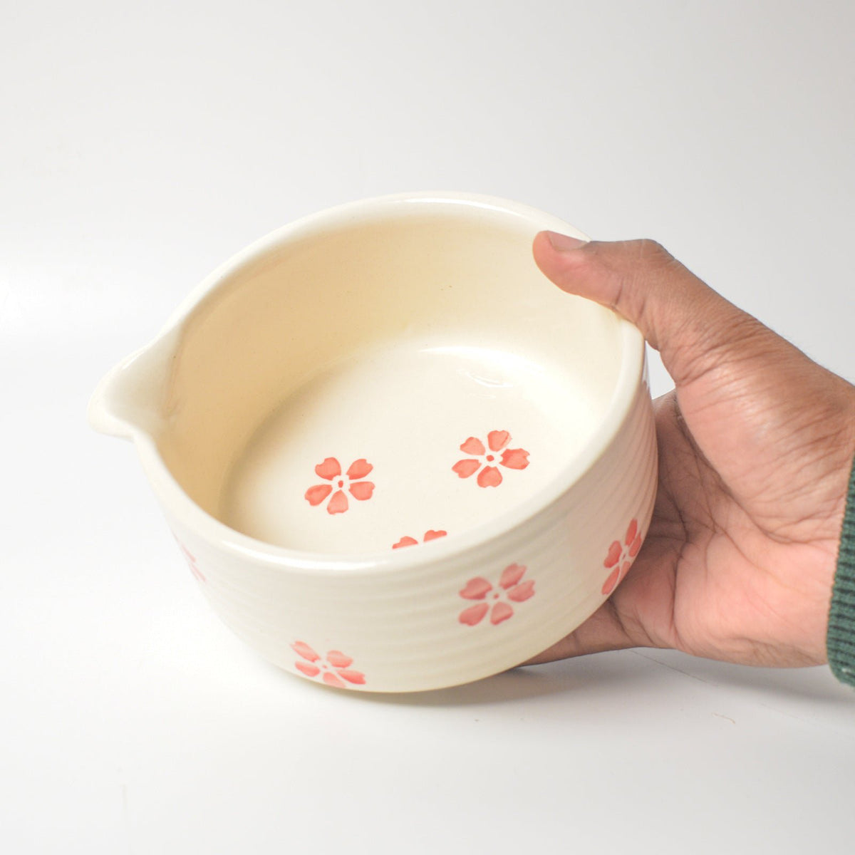 Serveerschaal | Keramieken handgeschilderde Matcha-set | Kersenbloesem set van 2