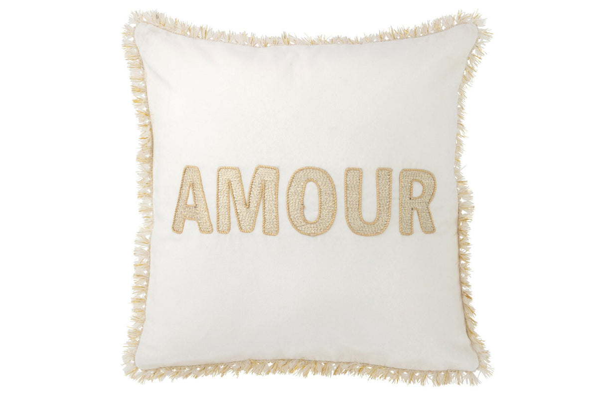 J-Line kussen Amour - textiel - wit/goud