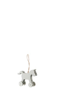 J-Line Kersthanger paard - hout - wit/ zilver