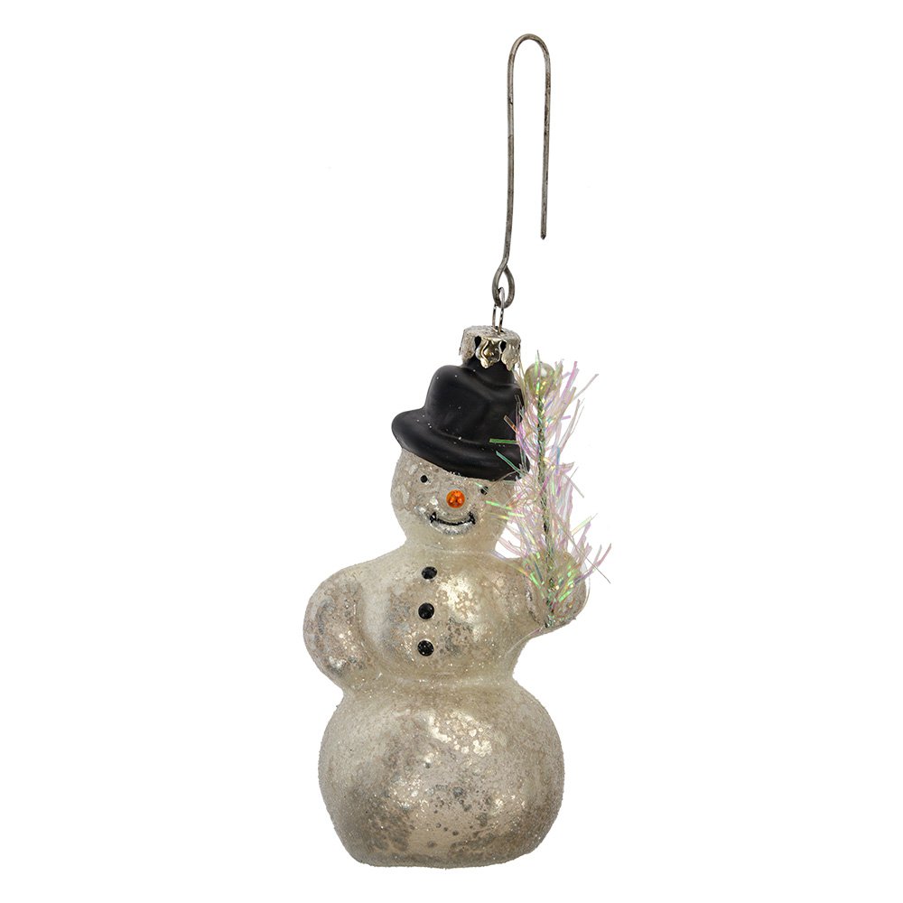 Kerthanger Sneeuwpop Ø 5x10 cm wit Glas
