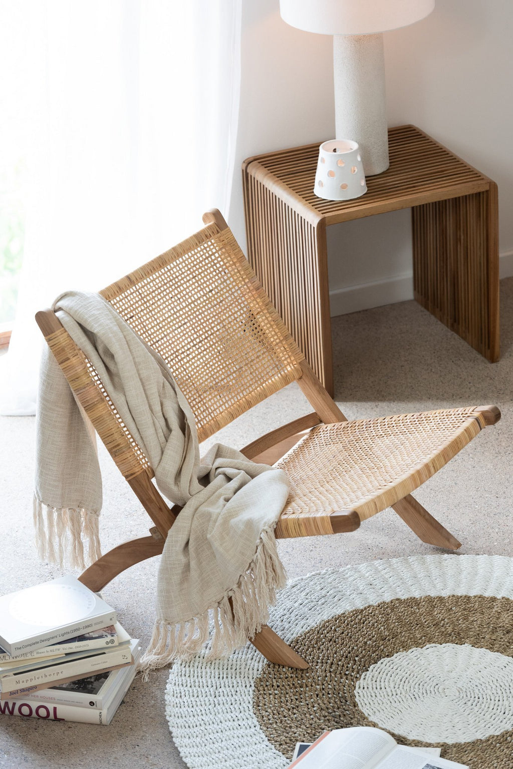 J-Line Plooeistoel Rattan/Teak Naturel