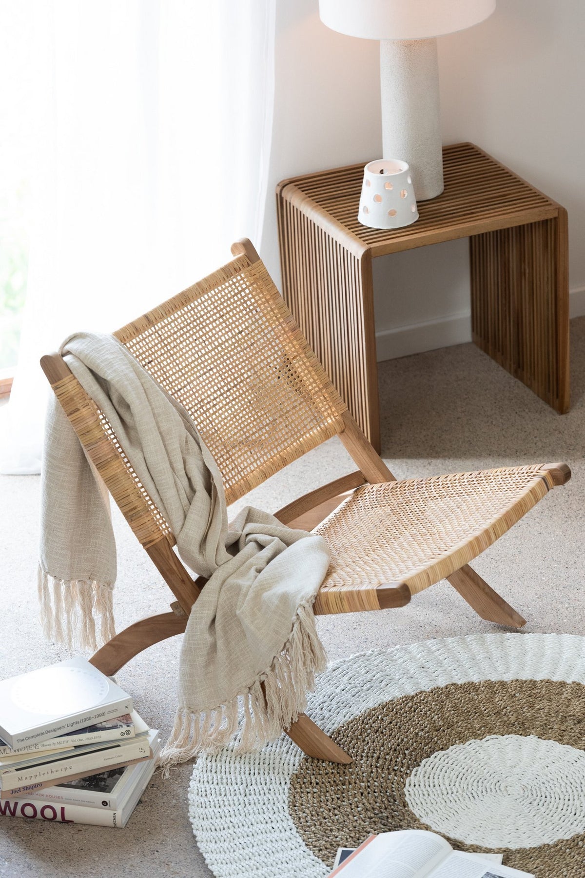 J-Line Plooeistoel Rattan/Teak Naturel