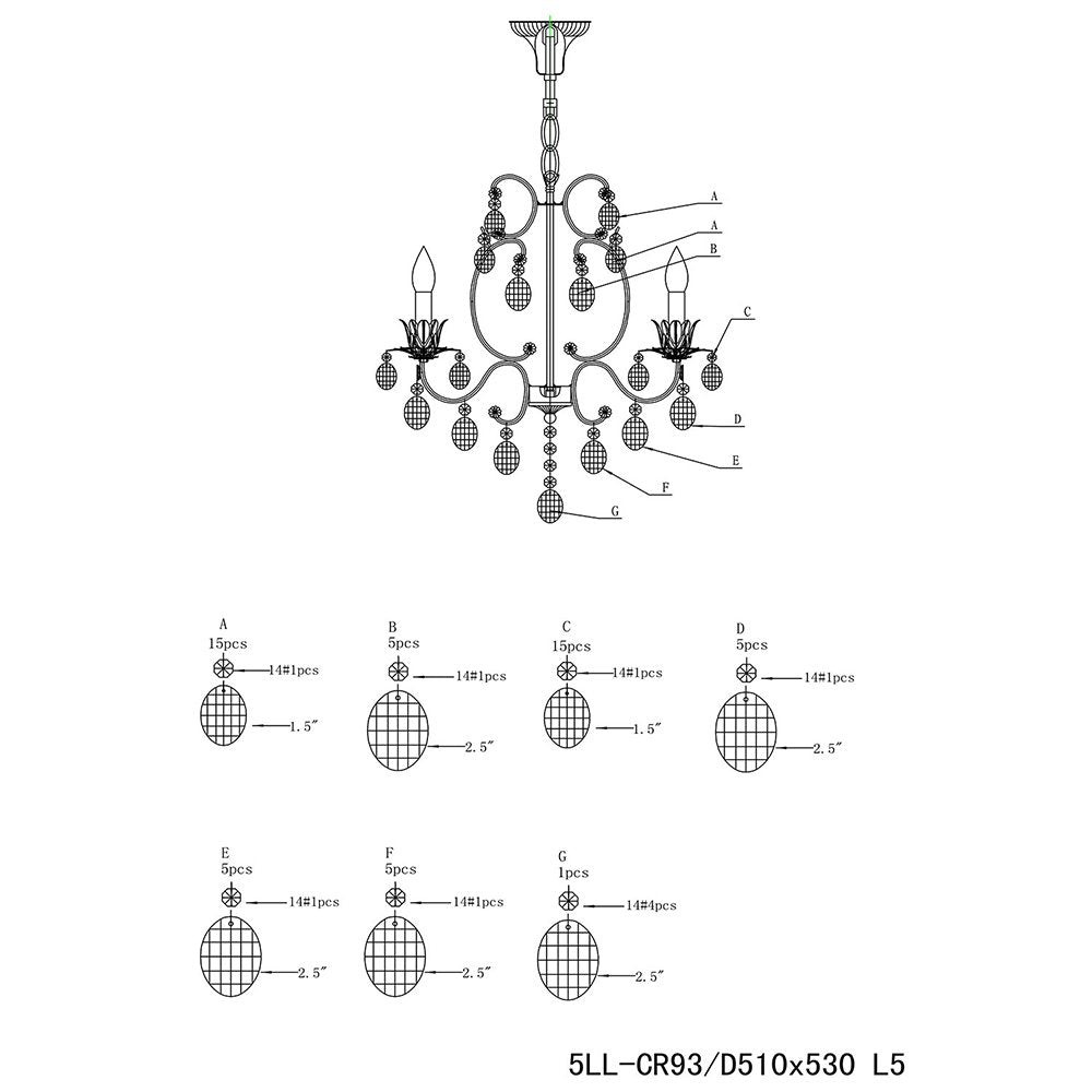 Kroonluchter Ø 50x56 cm Transparant IJzer Hanglamp
