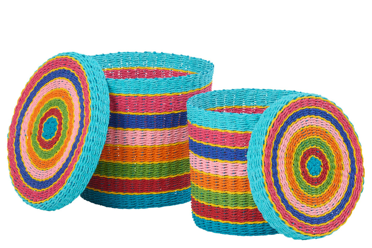 J-Line mand + deksel Gestreept - papier - mix - set van 2