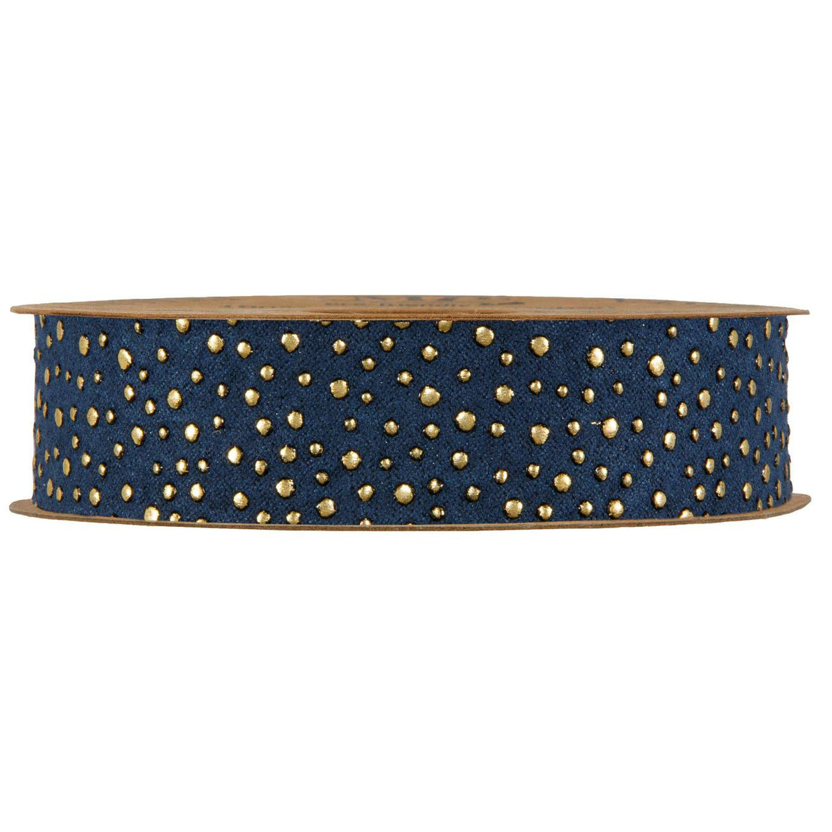 Velvet Lint – Donkerblauw met Gouden Stippen – 10 m – 25mm
