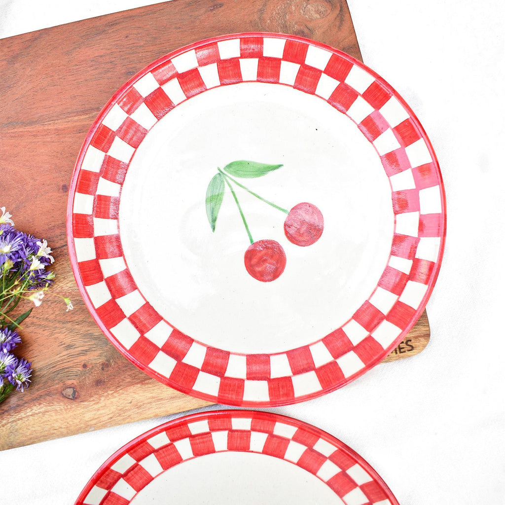 Serveerbord | Keramiek Geruit Kers | Set van 2, 7 inch